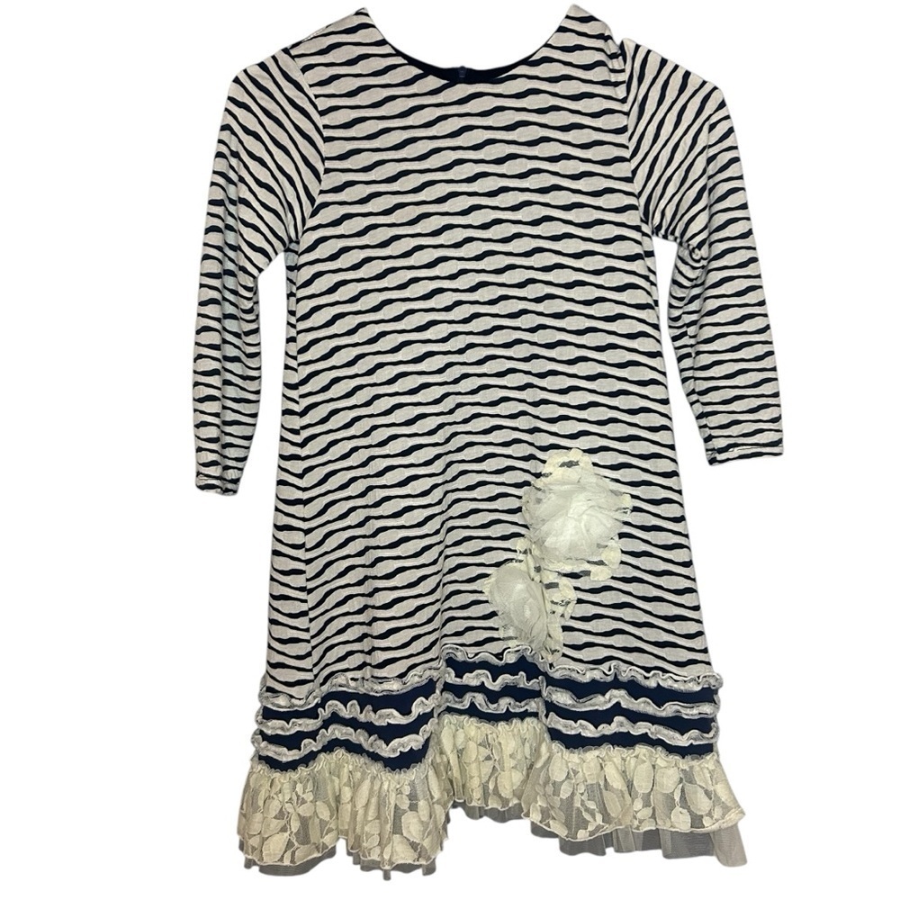 Isobella and Chloe dress long stripes flower blue and white size 8